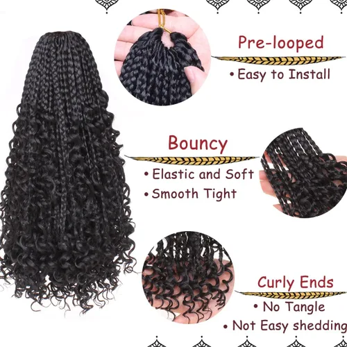 Miniatura 3 de Beverlee Goddess Box - Trenzas de ganchillo de 8 pulgadas, 8 paquetes de trenzas de ganchillo bohemias, extremos rizados, pelo sintético rizado
