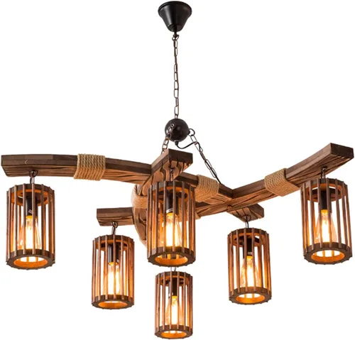 TFCFL 6 luces industrial vintage colgante lámpara colgante lámpara de madera lámpara de techo retro luz de madera suspensión lámpara retro loft