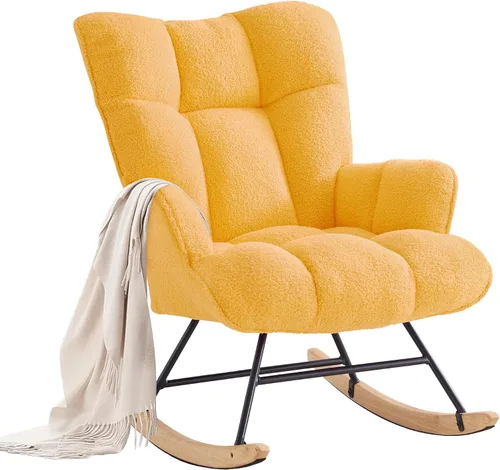 Miniatura 17 de Zedachica Mecedora tapizada para cuarto de bebé, silla mecedora tapizada, asiento acolchado con respaldo alto, cómoda silla auxiliar para sala
