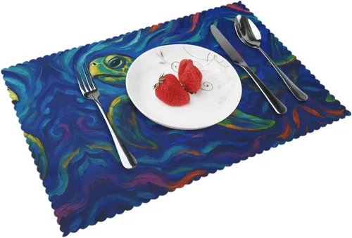 Miniatura 17 de Rectangular Placemats Set of 4, Heat Resistant Cucumber Printed Kitchen Dining Table Mats