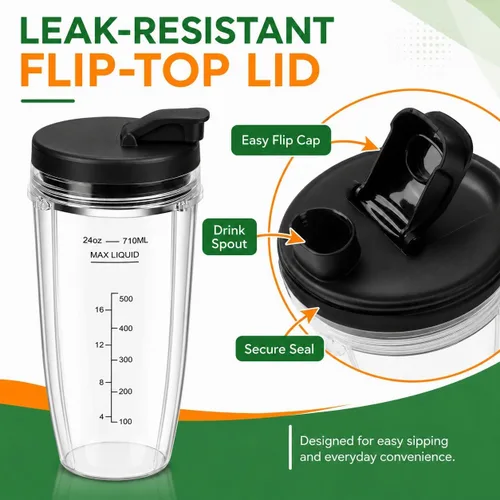Miniatura 4 de Vasos de licuadora de repuesto para Ninja, vasos de licuadora Ninja de 24 onzas y 32 onzas con tapas para llevar compatibles con Ninja BN401, BL456