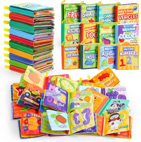 JOYIN 12 libros de baño, tela no tóxica, libros de tela suave arrugada, impermeables, para bañera y piscina y educación temprana, primeros juguetes