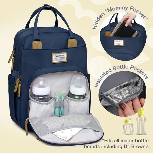 Miniatura 2 de RUVALINO Mochila para Pañales, Paquete de Viaje Multifunción Bolsas de Cambio para Maternidad y Bebé, Gran Capacidad, Impermeable, Azul Pavo Real