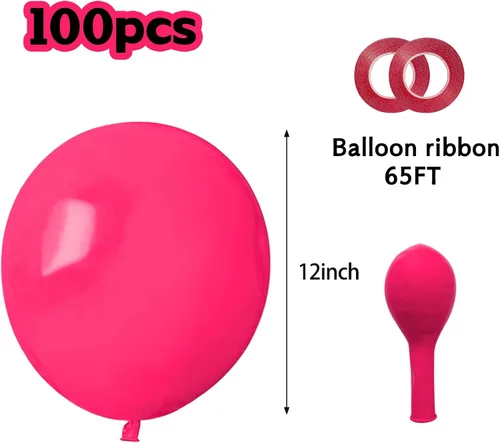 Miniatura 2 de Globos de color rosa intenso, 100 globos de látex grueso de 12 pulgadas, globos de helio redondos de color rosa intenso para cumpleaños, boda, San