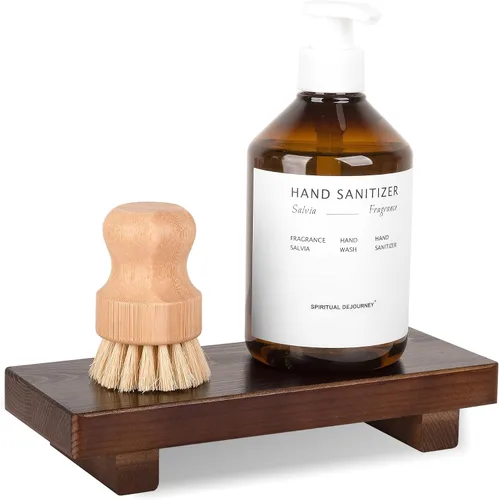 Miniatura 24 de Organizador de encimera de baño, soporte de pedestal de madera, bandeja decorativa de estilo granja, portajabones para decoración de cocina, Negro