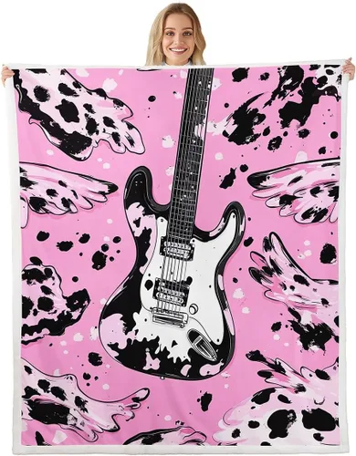 Miniatura 17 de Cowboy Boots Blanket Bohemia Musical Guitar Throw Blanket for Kids Western Rustic Cowgirl Super Soft Wrinkle Sherpa Blanket Music Notes Print 40x50
