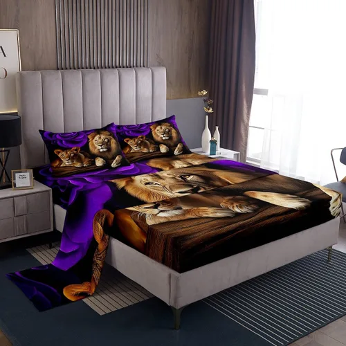 Miniatura 47 de Erosebridal Sábanas de cama de guepardo con rosa roja, juego de sábanas de bolsillo profundo con estampado de leopardo y gato, sábana bajera