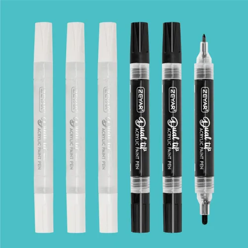 ZEYAR Bolígrafos de pintura acrílica de doble punta, punta media y punta extrafina, tinta acrílica a base de agua e impermeable, colores surtidos (3