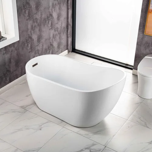 Miniatura 4 de WOODBRIDGE - Tina de baño independiente de acrílico contemporánea de 54 pulgadas color blanco, con rebosadero y drenaje de bronce cepillado al óleo