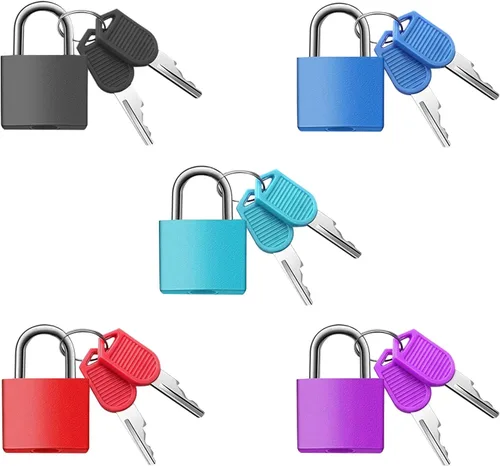 Paquete de 5 candados para maleta con llaves, candados pequeños de 0.906 in, multicolor, de latón macizo, para maleta, equipaje, bolsa de viaje, A: