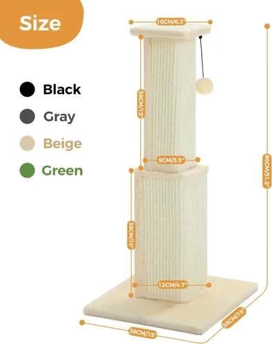 Miniatura 2 de PAWZ Road Poste Rascador Grande para Gatos de 32" de Alto, Poste Rascador para Gatos de Interior Adultos, Poste Rascador Definitivo con Sisal
