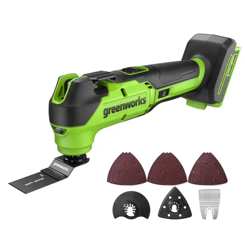 Miniatura 11 de Greenworks 24V - Multiherramienta inalámbrica, herramienta oscilante para cortar/clavar/raspar/lijar con control de 6 velocidades variables, batería