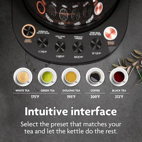 Miniatura 4 de Vianté - Tetera eléctrica con infusor para hojas sueltas. Elaborador de té caliente con control de temperatura y apagado automático. Tetera