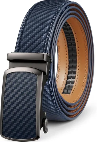 Miniatura 17 de Drowsmen - Cinturón de cuero para hombre con trinquete de 1 3/8 pulgadas, hebilla automática de deslizamiento con clic, ajuste ajustable para un