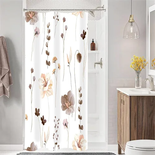 Miniatura 26 de Gibelle Cortina de ducha con estampado floral de acuarela, cortina de ducha retro naranja azul marino para baño, juego de cortina de ducha moderna