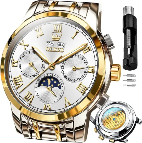 Miniatura 9 de OLEVS Relojes para hombre automático mecánico de cuerda automática reloj de pulsera multifunción calendario impermeable luminoso