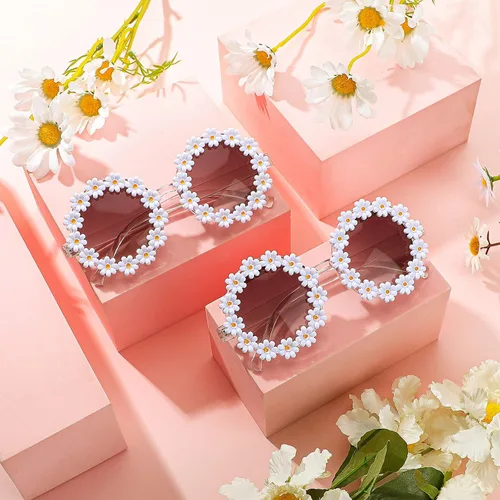 Miniatura 2 de 3 paquetes de gafas de sol retro con margaritas para mujer, gafas redondas de discoteca, gafas de sol novedosas florales para adultos y niños, M