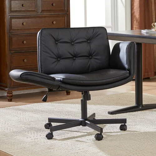 Miniatura 9 de amseatec Silla de oficina entrecruzada, silla de tocador de piel sintética con reposabrazos ajustables de 5 niveles y giratorio, silla ergonómica