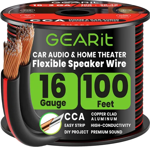 Cable de altavoz Calibre 16, GearIT Pro Series Cable de altavoz 16/2 AWG (100 pies / 30.48 metros) Ideal para altavoces de cine en casa y altavoces