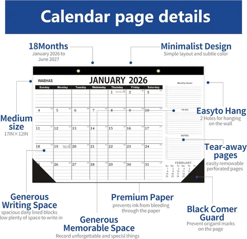 Miniatura 3 de Calendario de escritorio 2026, de enero de 2026 a junio de 2027, 2026 con lista de tareas, calendario 2026-2027-18 meses, calendario 2026 de 17 x 12