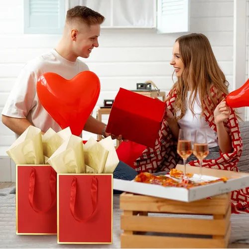 Miniatura 6 de Yeaqee Paquete de 24 bolsas de regalo de papel metálico con asa y papel de seda de 9 x 7 x 3.1 pulgadas, bolsas de favor de bienvenida con papel