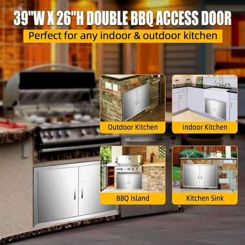 Miniatura 3 de Puerta de acceso para barbacoa de 39 pulgadas de ancho x 26 pulgadas de alto, puertas dobles de acero inoxidable, resistentes a la intemperie