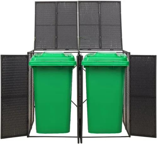 Miniatura 2 de vidaXL - Cobertizo doble de ratán de polietileno, duradero, resistente a la intemperie, tapa de fácil acceso, puerta frontal con cerradura