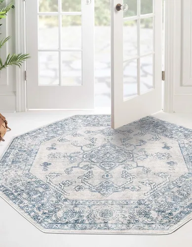 Miniatura 9 de Unique Loom Newport Collection - Alfombra de área ocre (2' x 3' 11", azul/marrón claro)