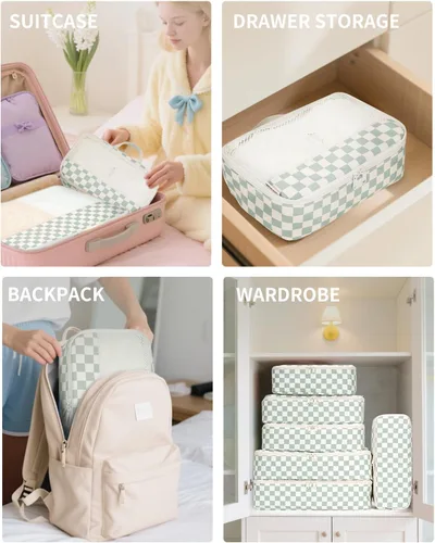 Miniatura 5 de Narwey Juego de 7 cubos de equipaje para viaje, equipaje de mano, bolsas organizadoras de equipaje para niños, mujeres y hombres, bolsa organizadora