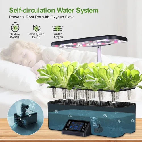 Miniatura 4 de Sistema de cultivo hidropónico de 17 cápsulas con ventiladores duales de 24 W de espectro completo de luz de cultivo y panel de control inteligente