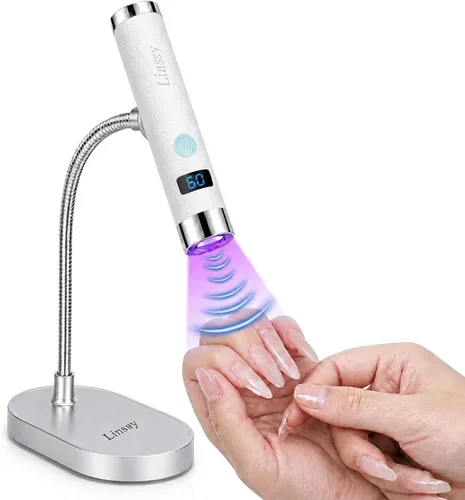 Miniatura 10 de Linssy - Mini luz UV para uñas con sensor automático y soporte de cuello de cisne, lámpara de uñas inalámbrica portátil con pantalla LCD, luz UV