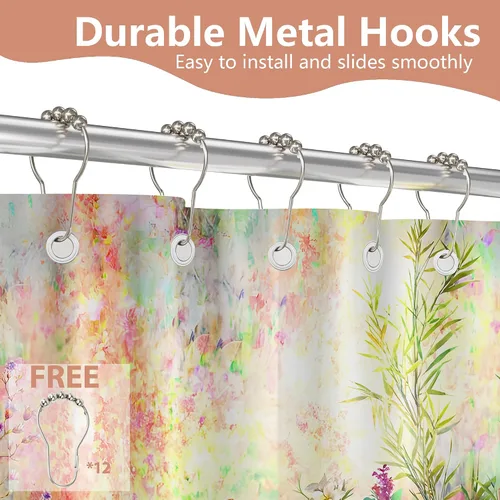Miniatura 6 de Cortina de ducha floral para primavera y verano, flores silvestres, flores y mariposas, decoración de baño, tela impermeable con ganchos, 70