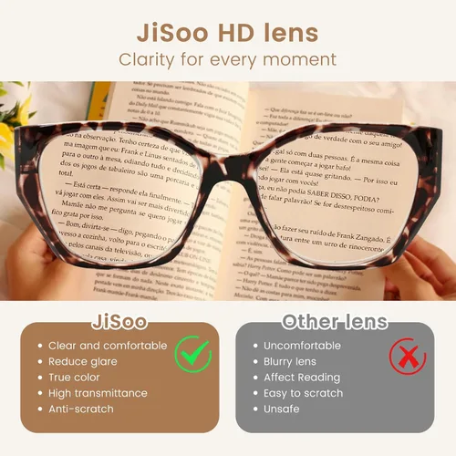 Miniatura 6 de JiSoo Gafas de lectura de ojo de gato de gran tamaño para mujer, elegantes lentes de lectura grandes para mujer con 2