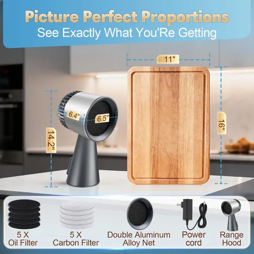 Miniatura 5 de Campana extractora portátil, ventilador de extracción de cocina con 3 velocidades, gran recolección de aceite y bajo ruido, campana extractora sin