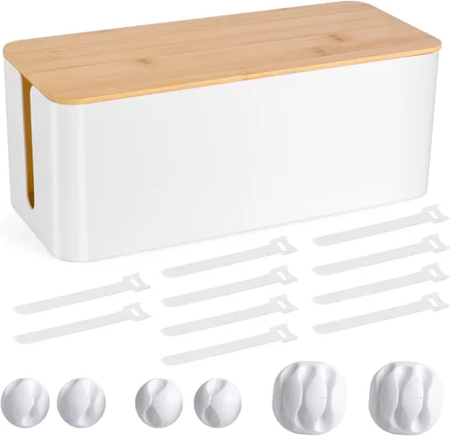 Miniatura 8 de Caja organizadora de cables – Caja organizadora de cables grande de estilo madera para ocultar cables y regletas de alimentación Caja organizadora