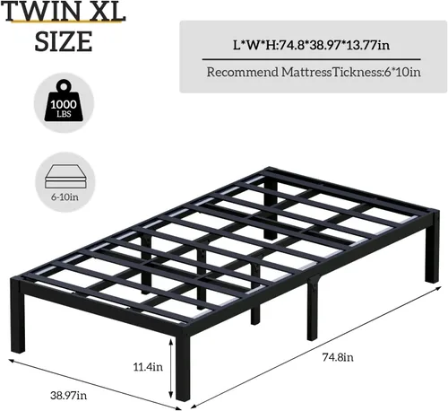 Miniatura 2 de Base de cama de bambú de tamaño individual con plataforma de madera, estructura sólida y estable con listones antideslizantes, cama alta,