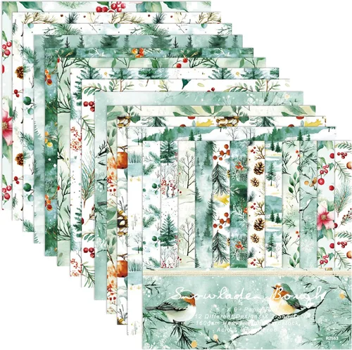 Miniatura 8 de Papel de recortes de Navidad de Poinsettia, 24 hojas de 6 pulgadas, de una sola cara, sin ácidos, papel de patrón floral de Navidad plegado plano