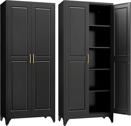 Miniatura 22 de SteeLoong - Gabinete de despensa de cocina, gabinetes de almacenamiento de despensa de metal azul de 71" con puertas y 4 estantes ajustables