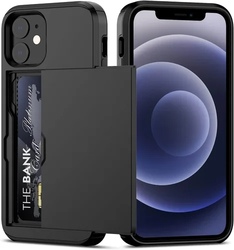 Miniatura 34 de Nvollnoe Funda para iPhone 12/12 Pro con Portarjetas [Almacena 5 Tarjetas] Funda Cartera de Doble Capa Resistente de Servicio Pesado a Prueba