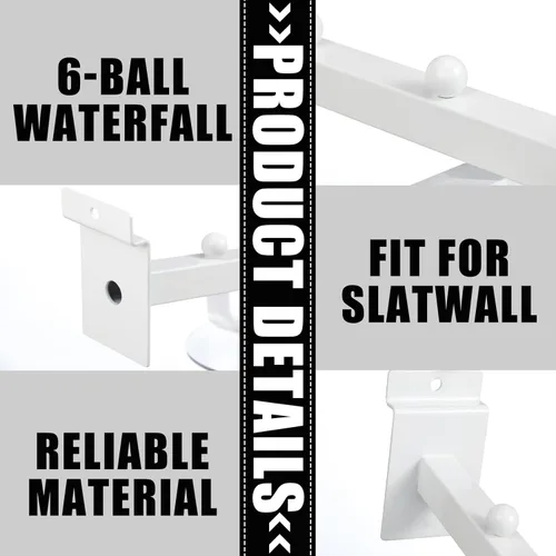 Miniatura 3 de Tatuo Paquete de 20 ganchos de pared de 15.75 pulgadas con 6 bolas de cascada, accesorios para colgar tablero de metal resistente, listones de Blanco