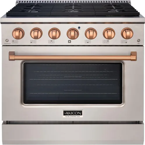 Miniatura 9 de Akicon Cocina de gas de estilo profesional independiente deslizable de 36 pulgadas con horno de 5.2 pies cúbicos, 6 quemadores, ventilador de Blanco