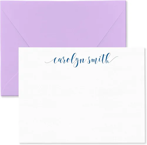 Miniatura 10 de Tarjetas de notas estacionarias personalizadas y sobres para mujeres con nombre en letra cursiva minúscula, elija colores de tinta y sobres
