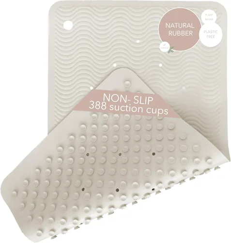 Miniatura 10 de HEVEA Tapete de baño ondulado de goma natural, largo, 28 x 16 pulgadas, tapete antideslizante para ducha y bañera con 388 ventosas, sin plástico