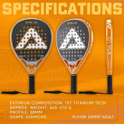 Miniatura 6 de AMA SPORT ERA 1.0 Raqueta de pádel con superficie de fibra de carbono con núcleo de espuma EVA Memory Flex Raqueta de pádel ligera de potencia