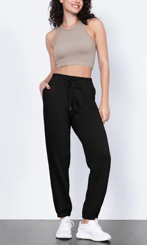 Miniatura 3 de ODODOS Pantalones deportivos de algodón de rizo francés de cintura alta con cordón y bolsillos para mujer