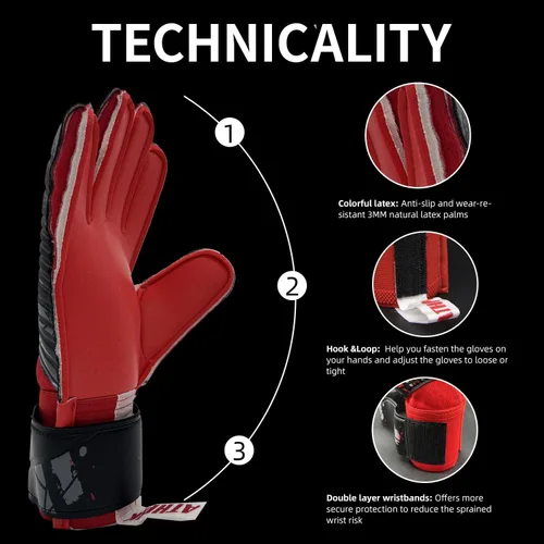 Miniatura 2 de Guantes de portero con protección de dedos profesionales, agarre fuerte para los salvamentos más duros, protección para prevenir lesiones, Negro &