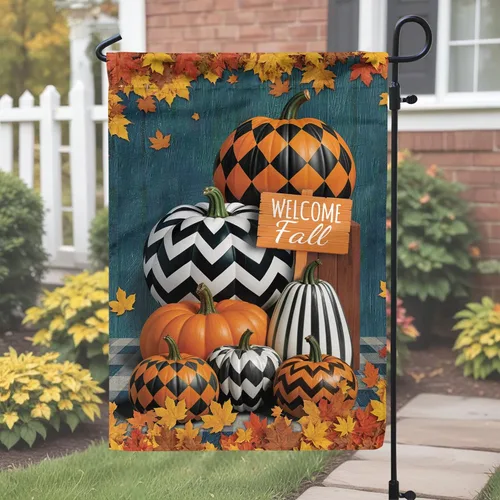 Miniatura 9 de V VIBEPY Banderas de jardín impresas de doble cara de otoño, bandera de jardín de 12 x 18 pulgadas, calabaza de otoño, regalos de bienvenida de otoño