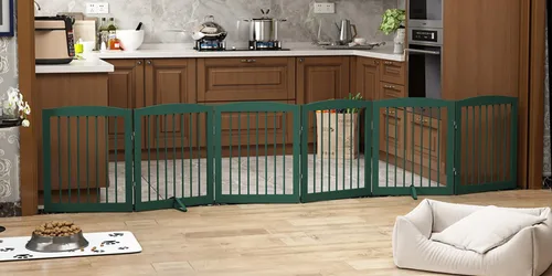 Miniatura 27 de PUPETPO Puerta independiente para mascotas para perros, puerta plegable de madera para perros para casa, puerta interior para perros para puertas