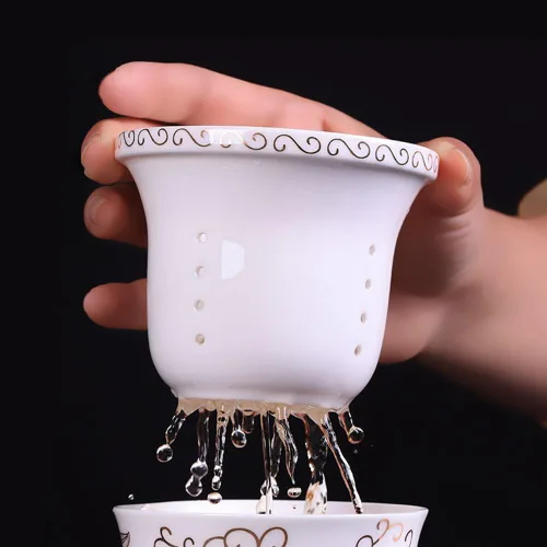 Miniatura 3 de Taza de té de porcelana con tapa de infusor y juegos de platillos – Taza de café de cerámica china Jingdezhen Taza de té de hoja suelta Sistema