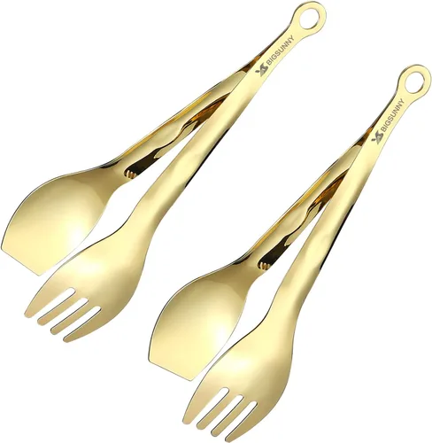 MSY BIGSUNNY Pinzas de cocina - Pinzas de acero inoxidable para servir alimentos, juego de 2 (dorado, 9 pulgadas)